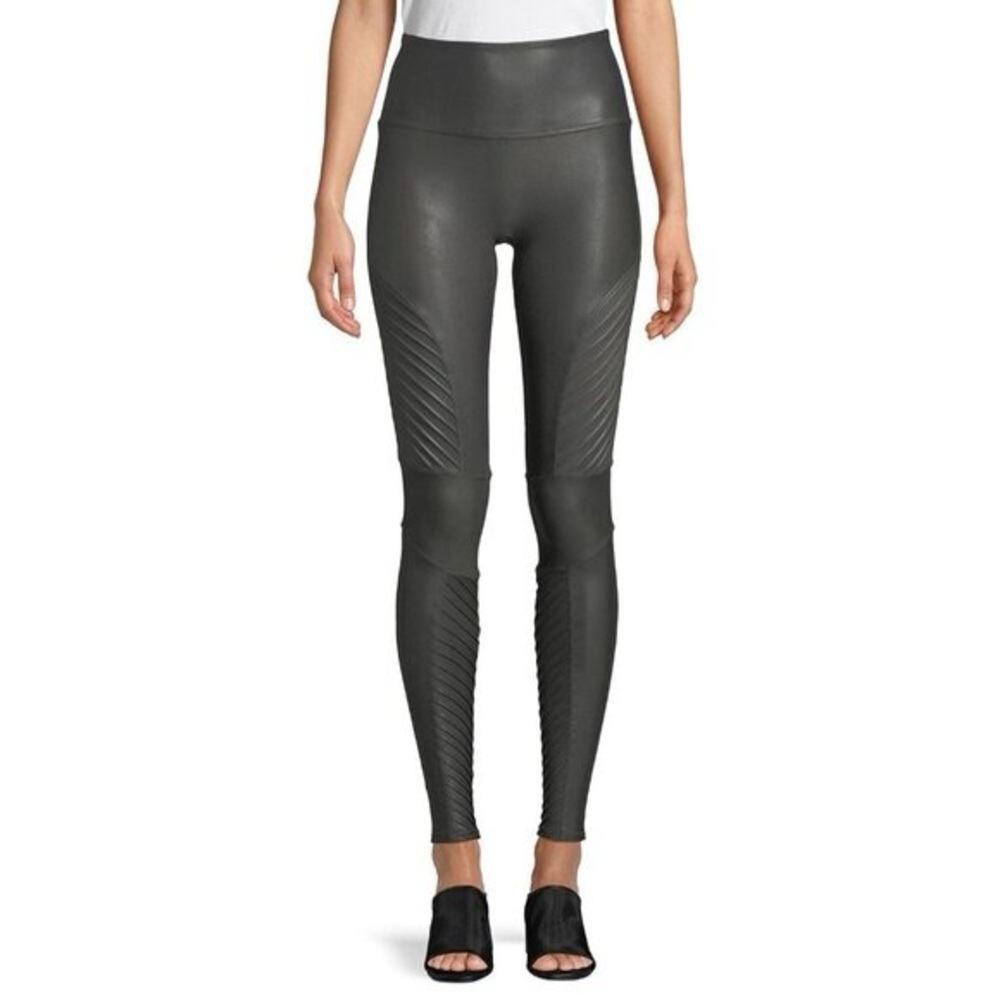 NWT Spanx L Moto Faux Leather Leggings - Gunmetal